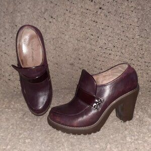 MAUD FRIZON-Deep Purple Leather/Patent-Rubber Heels-Loafers-Sz 38-Excellent